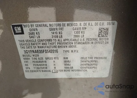 2015 Cadillac Srx Standard from USA, damaged, VIN 3GYFNAE35FS542016